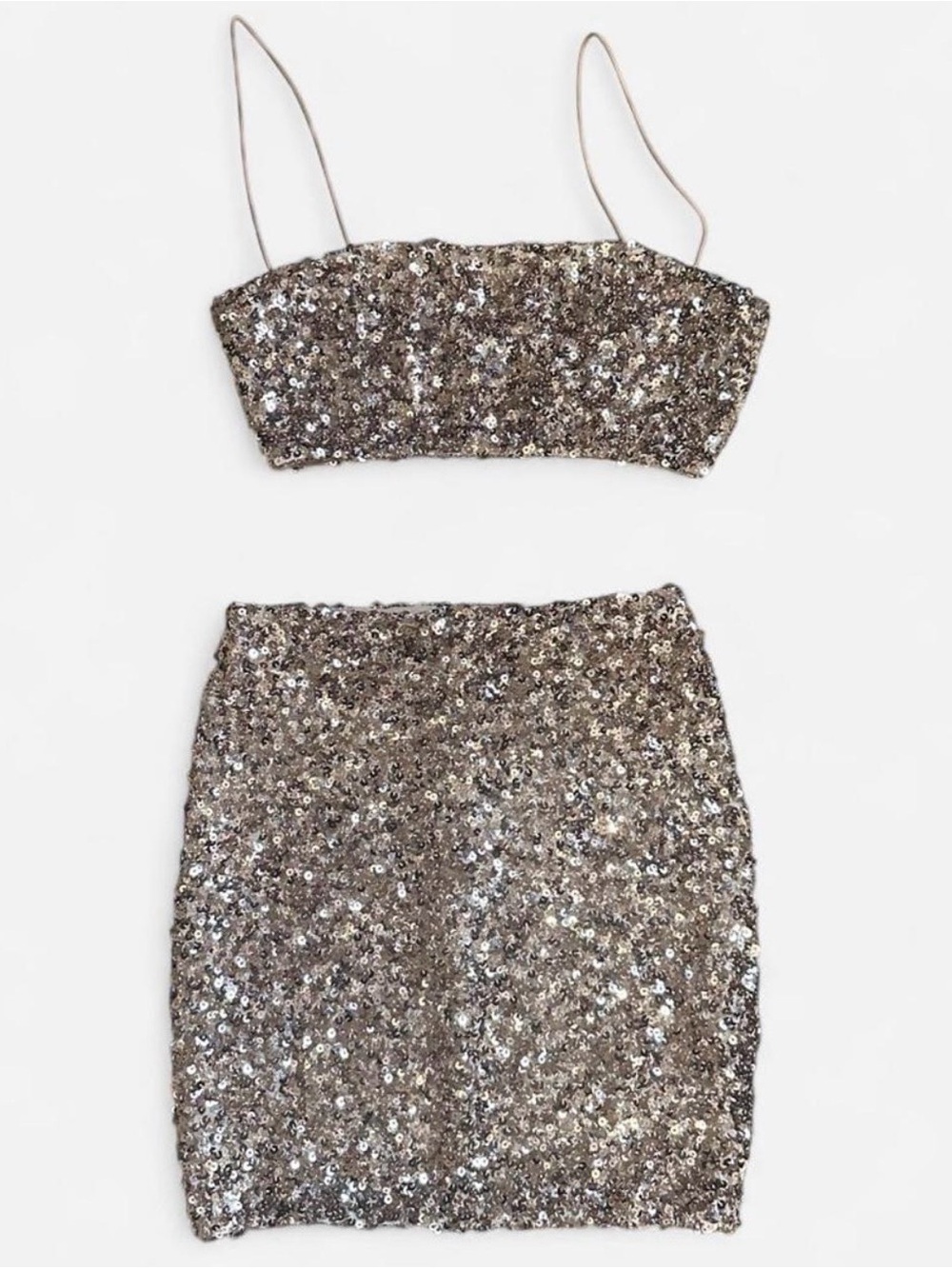 Sequin Mini Skirt in Metallic Taupe - Women's Evening Skirt